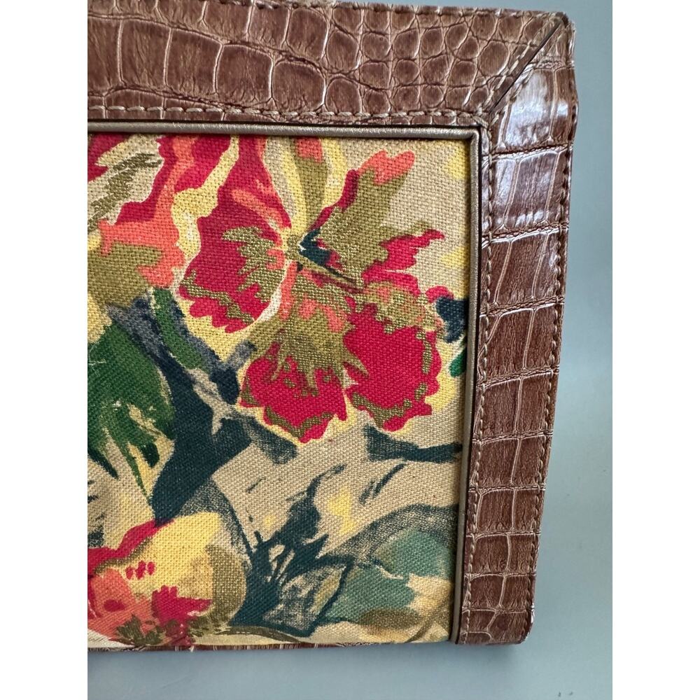Vintage Liz Claiborne Floral Fabric Handbag Faux Leather Trim Botanical Print - Picture 2 of 15